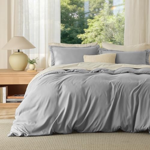 Bedsure Oversized King Duvet Cover, Soft Double Brushed Bedding Set, Grey