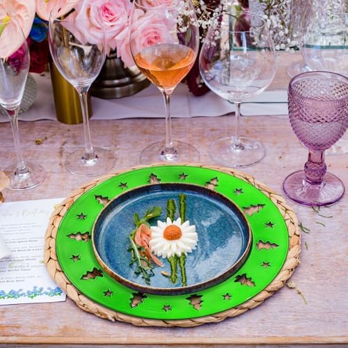 Green Christmas Tree Charger Plates - 13" Reusable Openwork Holidays Party Decorations Round Chargers for Dinner Plate - Elegant Table Setting Centerpieces 6 Pack