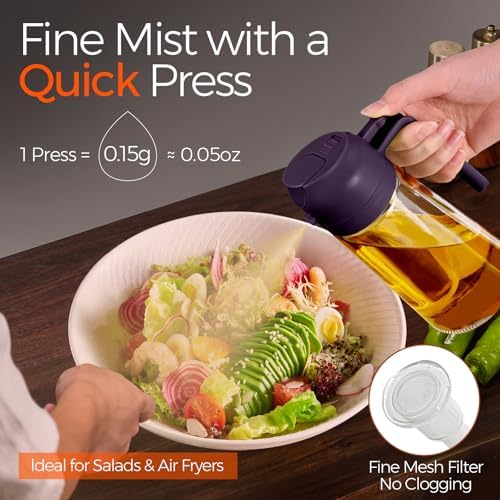 YARRAMATE 16 oz 2-in-1 Glass Olive Oil Sprayer for Cooking, BlackPurple