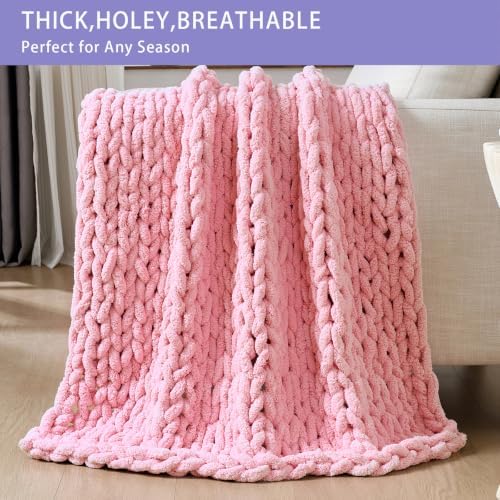 Bigacogo Chunky Knit Throw Blanket for Couch, 40x80 inches, Blush Pink