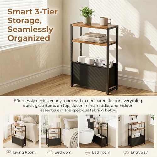 Leomonio Narrow Side Table, Slim Night Stand with Magazine Rack