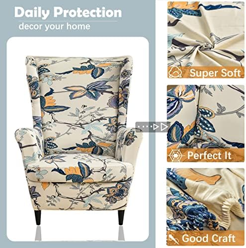 Wing Chair Slipcover, 2-Piece Printed Wingback Chair Cover