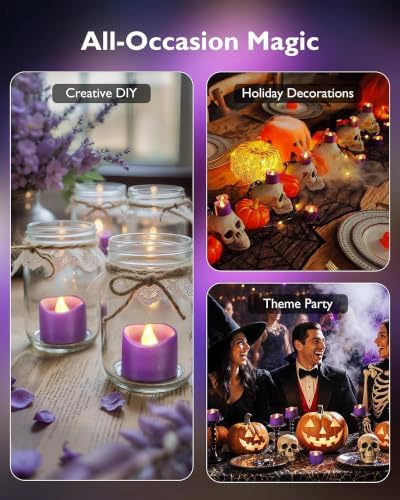 Homemory 12-Pack Purple Flameless Battery Tea Light Candles, 200+ Hours