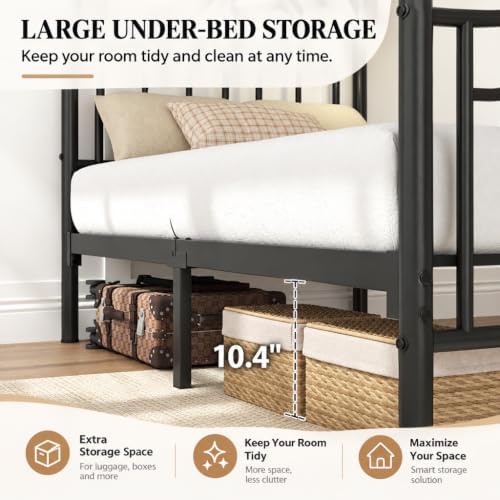 Twin Size Bed Frame with Victorian Headboard & Footboard, Black