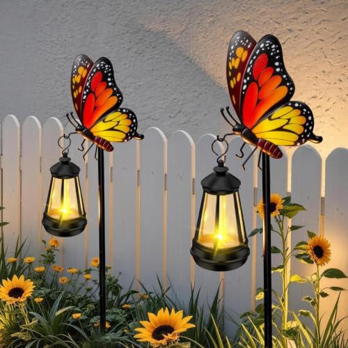 Solar Lights Outdoor 2 Packs 32.28in Garden Butterfly with Solar Lights