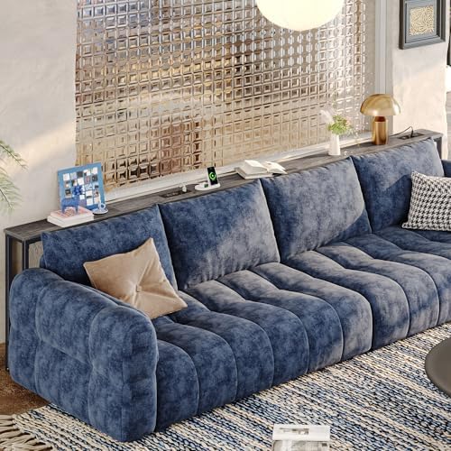 Huuger 118.1 Inch Behind Couch Table with 2 Power Outlets and USB-C Ports, Extra Long Narrow Sofa Table for Sectional Sofa, Skinny Console Table with Anti-Bump Pads, for Living Room, Grey