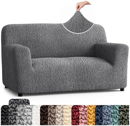 PAULATO Premium Stretch Couch Covers for Sofa - Sofa Chair Cover Washable, Dogs & Pets Friendly - Elastic Polyester Loveseat Slipcovers - Non-Slip Love Seat Couch Covers - Dark Grey (40"-63" Wide)
