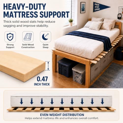 Twin XL to Full XL Bed Frame Converter with 10 Straps, 54 x 80 Inch Foldable Wood Bunkie Board, Heavy Duty Wooden Bed Slats Extension for Mattress Support, Dorm Bed Upgrade & Extra Sleeping Space