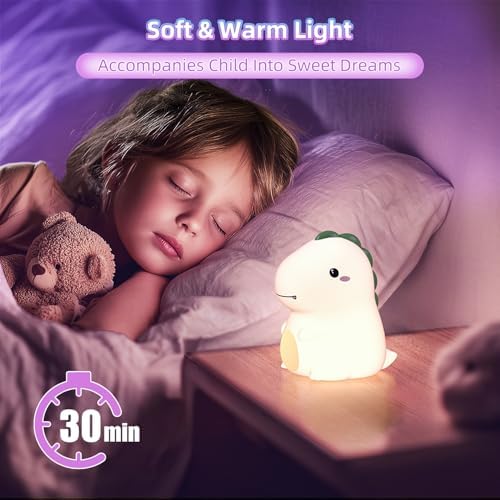 Dinosaur Night Light for Kids, 16-Color Silicone Dino Lamp Gift
