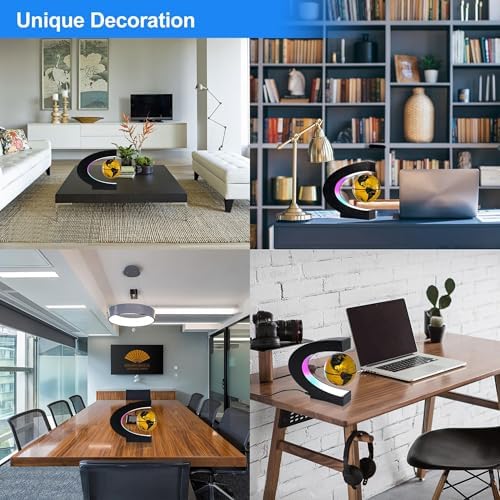 Magnetic Levitation Floating Globe, Levitating C Shape Golden Globe with LED Lights for Education Home Office Desk Decor, Holiday Anniversary Creative Gift(3.3 Inches)
