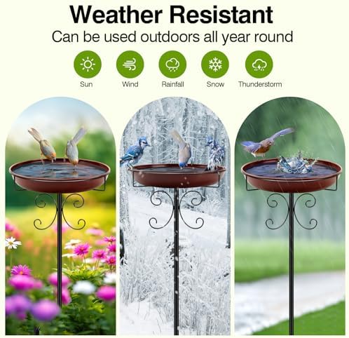 Daoeny Heavy Duty Bird Baths for Outdoors, 35In Outdoor Freestanding Birdbaths & Birdfeeder, Bird Bath Feeder Bowl with Metal Stake Garden Patio Yard Lawn Decor, Upgraded 5-Pronged Base (Brown)