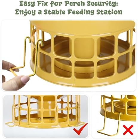 KOL Large Bird Feeder for Outdoors, 10LB Capacity Squirrel Proof Metal Feeder with 32 Feeding Ports & 3 Perches, Easy-Clean Hanging Birdfeeder for Cardinals, Bluebirds, Finches (Earthy Yellow)