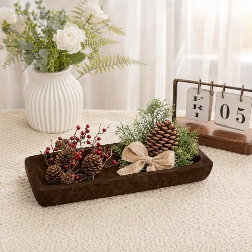 Oakrain Decorative Bowl Rustic 16" Hand-Carved Wooden Dough Bowl, Brown