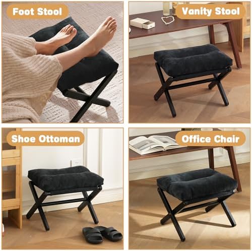 Baveke Foldable Ottoman Foot Rest for Chair, Small Foot Stools Ottoman for Home Decor, Space-Saving Foot Rest for Couch Living Room, Bedroom, Entryway