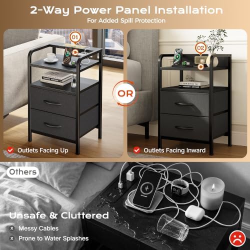 Huuger Nightstands Set of 2, Night Stand with LED Lights, Charging Station