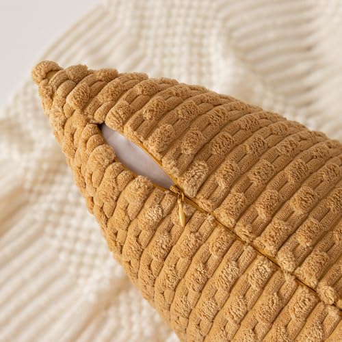 Kevin Textile Soft Corduroy 22x22 Inch Pillow Covers 2 Pack, Gold