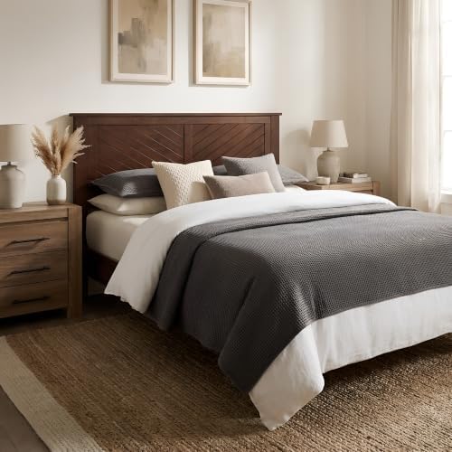 ComfIQ Serene Wood Panel Headboard with Chevron Scoring, King, Walnut