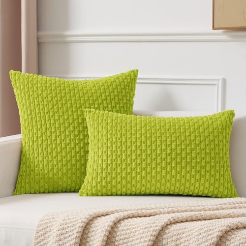 Kevin Textile Soft Corduroy 22x22 Inch Pillow Covers 2 Pack, Xmas Green