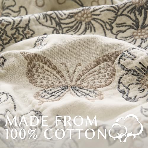 jinchan 100% Cotton Boho Muslin Throw Blanket with Tassel 60x80 Gray/White
