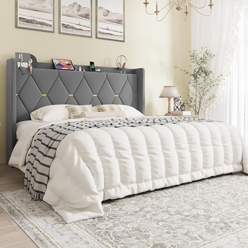 SHA CERLIN King Size Bed Frame with Storage Headboard & Charging Station