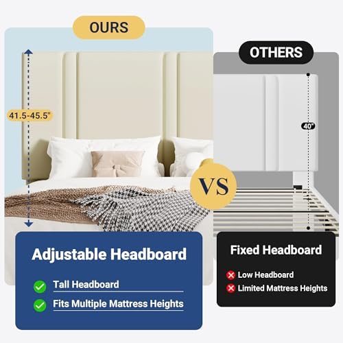 Allewie Queen Platform Bed Frame with Velvet Upholstered Headboard
