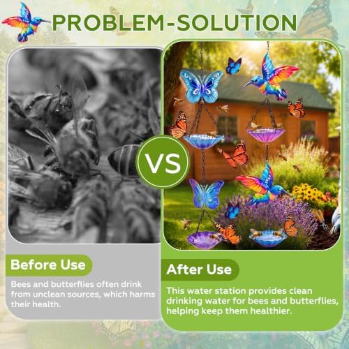 2 Pcs Mini Hanging Bird Bath, Bee Water Station, Butterfly & Hummingbird