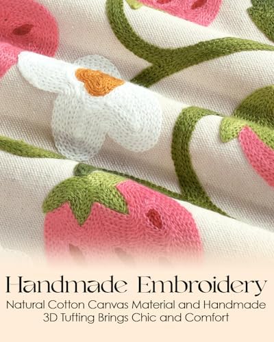 Canvas Embroidered Narrow 13"x 108" Table Runner, Pink Strawberry