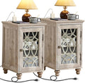 Joaxswe Narrow Side Table Set 2 with Charger, Glass Door Storage