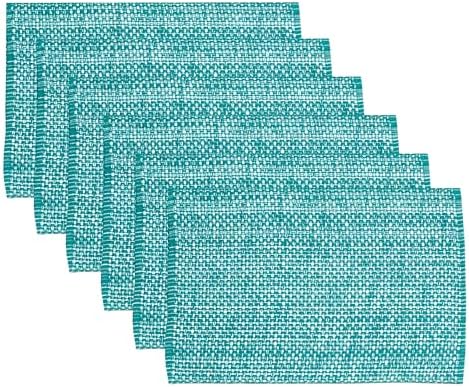 Sweet Home Collection 100% Cotton Placemats for Dining Room Rectangle Two Tone Woven Fabric 13" x 19" Soft Durable Table Mat Set, Set of 6, Turquoise