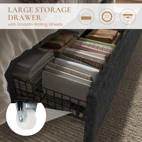 SHA CERLIN Full Size Bed Frame with Storage Drawer & LED Lights, Black