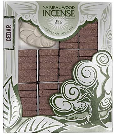 Incienso de Santa Fe - Cedar Natural Wood Incense Bricks with Holder, 100 Count - Made in the USA