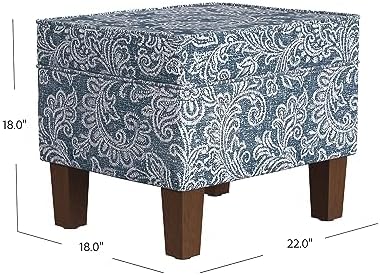 Spatial Order 22" Dinah Collection Storage Ottoman - Blue Denim Jacobean Print