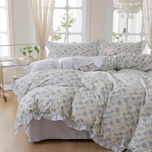 Blue Queen Size Duvet Cover 90"×90",100% Cotton Bedding Set 3 Pcs