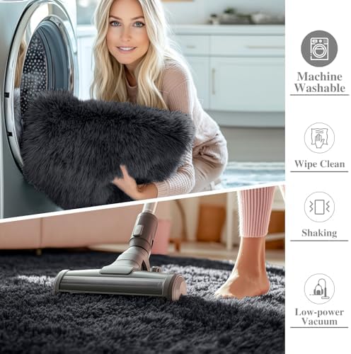 OLANLY 9x9 Machine Washable Large Area Rugs for Living Room, Bedroom, Soft Fluffy Shaggy Bedside Rug, Indoor Floor Carpet for Kids Girls and Boys, Dorms, Nursery, Home Decor Aesthetic, Black