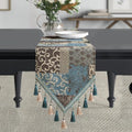 Loom and Mill Luxury Damask Patchwork Table Runner 90 Inches Long, Blue