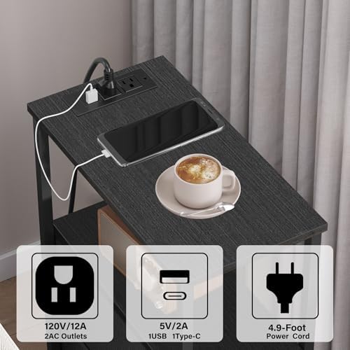 TUTOTAK Narrow LED End Table with Charging Station, Skinny Side Table