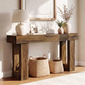 LITTLE TREE 63 Inches Long Sofa Table, Industrial Console Table for Entryway, Wooden Sofa Table for Living Room, Behind Couch Table, Rectangle Hallway Foyer Table for Entrance, Rustic Brown