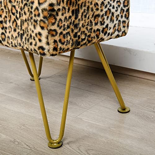 Leopard Print Rectangle Ottoman 19"x13"x17" Faux Fur Entryway Bench Footrest Stool Accent Seating Cheetah Furry Ottoman Bedroom Vanity End of Bed for Bathroom Living Room Decor