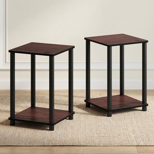 Furinno Turn-N-Tube Toolless 2-Tier Side Table Set of 2, Cherry Oak