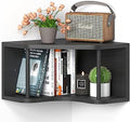 Black Floating Corner Wall Shelves with Cord Hole - Pine Wood 90° Corner Floating Nightstand Shelves Wall Mounted, 18’’ Floating Cabinet Shelf, Projector Corner Shelf for Living Room,Bedroom,Kitchen