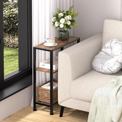 Narrow Side Table, 2-Tier Small End Table, Slim Nightstand