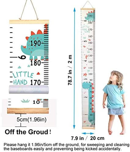 SUJAYU Growth Chart for Kids, Canvas Height Chart Ruler Removable Wood Hanging Wall Ruler Measurement Chart for Home Decoration (Dinosaur)