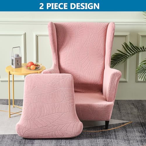 2 Piece Wingback Chair Cover Stretch Jacquard Wing Back Chair Slipcover with Armrest Washable Furniture Protector for Armchair Living Room Bedroom