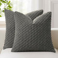 Kevin Textile Soft Corduroy 24x24 Inch Pillow Covers 2 Pack, Dark Grey
