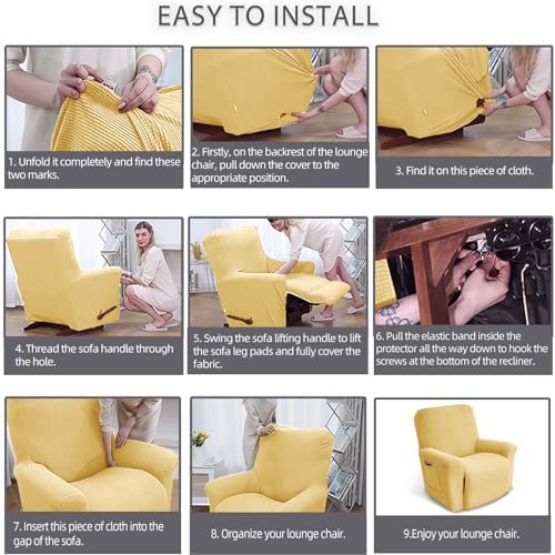KEKUOU Recliner Chair Covers, 1-Piece Lazy Boy Recliner Covers, Champagne
