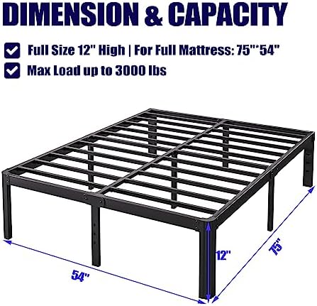 Hunlostten 12" Full Size Bed Frame No Box Spring Needed, Heavy Duty Metal Platform Bed Frame Full with Round Corners, Easy Assembly, Noise Free, Black