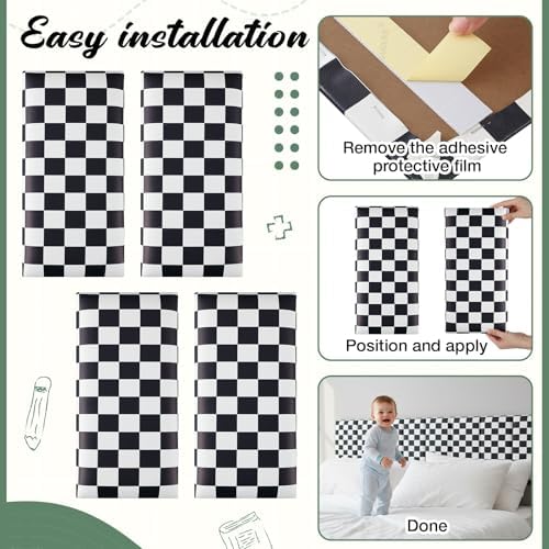 4 Pack Wall Padding Headboard 15.75" x 7.87" x 1.18" Black White Checkered