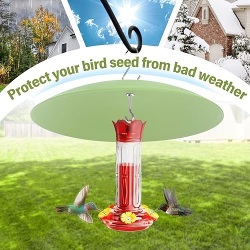 13" Bird Feeder Rain Guard, Hummingbird Feeders Shade Dome Cover, Hanging Baffle for Bird Feeder Pole,Smart Birds Feeder's Umbrella(Light Green),2 Pack
