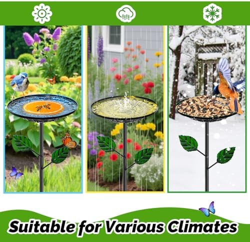 4 Pack Bird Bath for Outside, Birdbath & Feeder Bowl with Metal Stakes