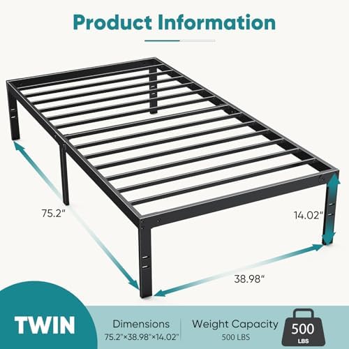 DUMOS Twin Bed Frames, 14 Inch Height Metal Platform Bed Frame